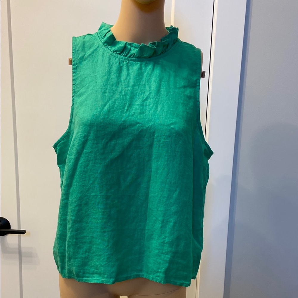 NWT J. Crew Green Sleeveless Ruffle Top M